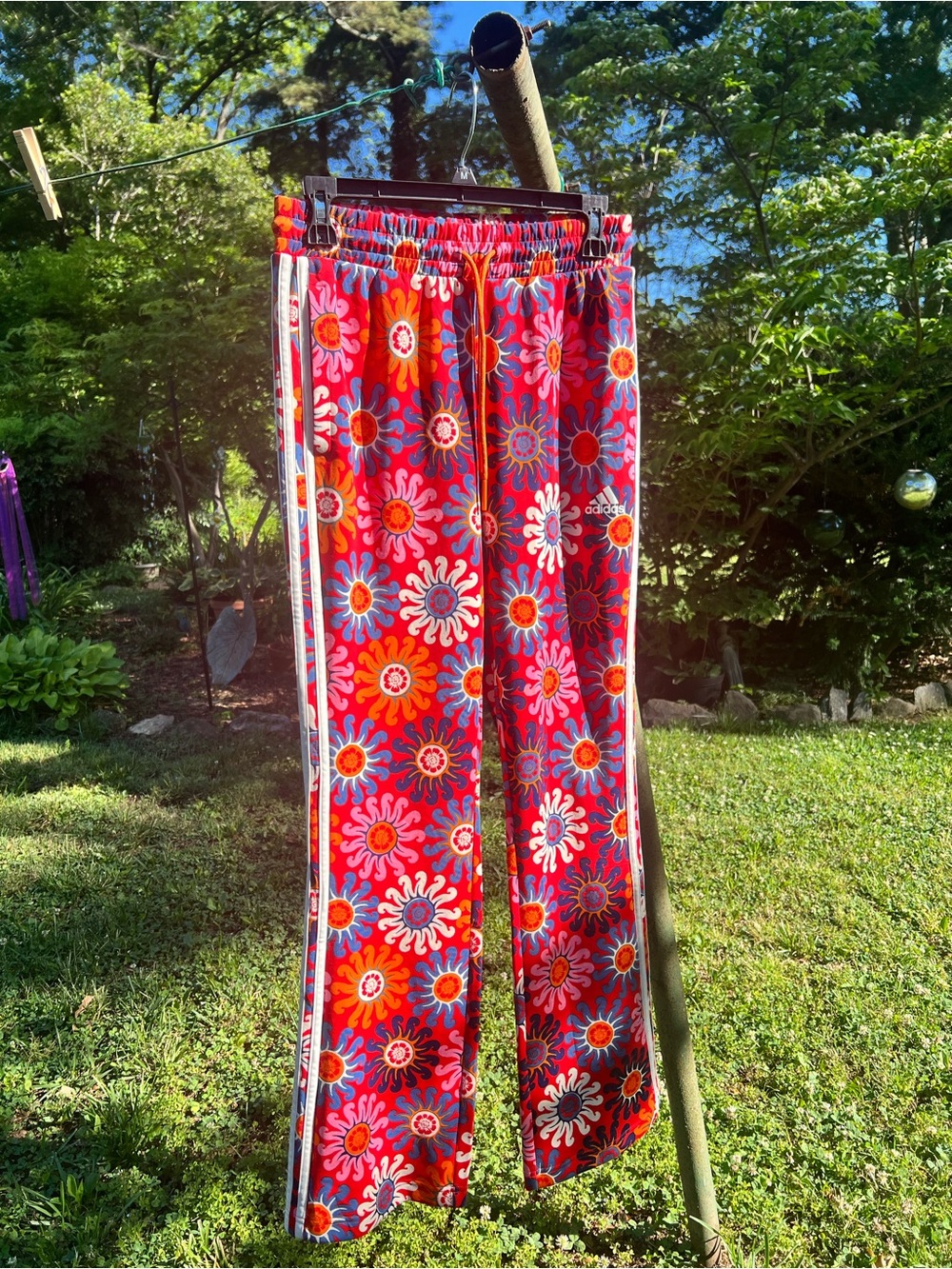 adidas Multicolor Floral Track Pants with White Side Stripes
